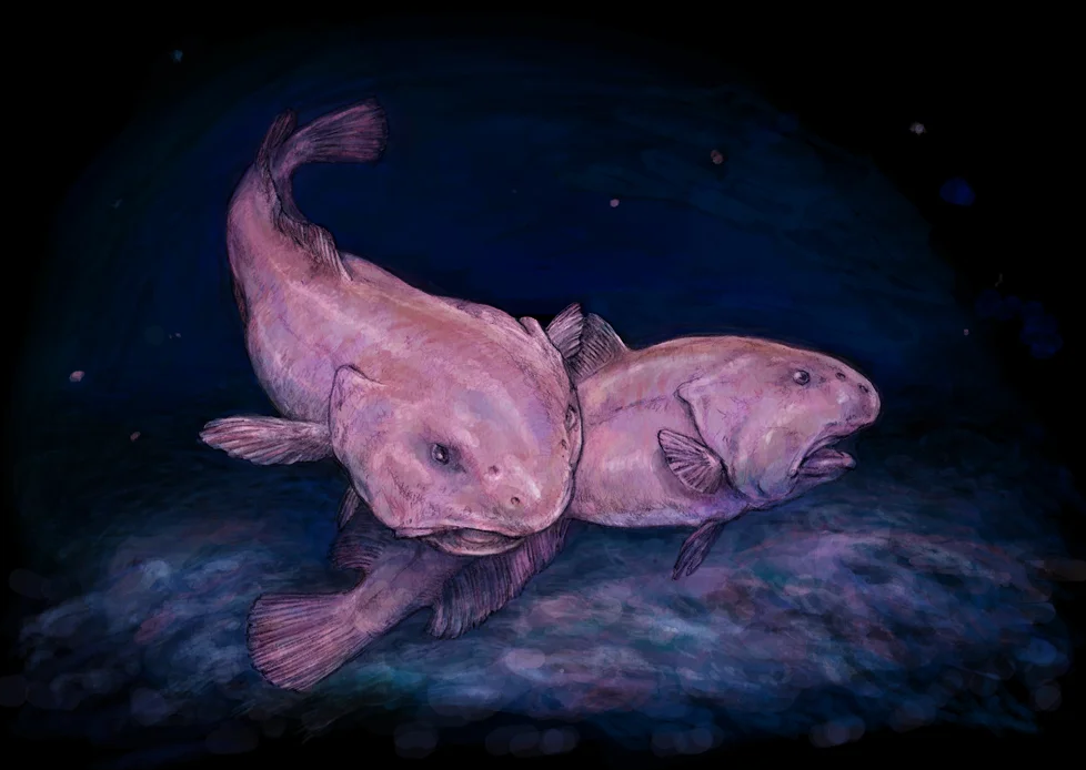 Sketch of blobfish in water